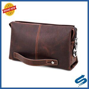 Men's Leather Clutch with Code Lock Anti-Theft Travel Bag Wristlet